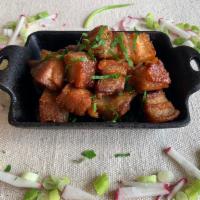Pork Belly · Pork belly cut into small pieces to share.