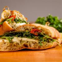 Caprese Sandwich ·  Mozzarella (Vegetarian, Gluten-Free, Fresh Cheese) , Tomatoes , Arugula , with a Avocado Sp...