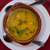 Chicken Soup · Chicken broth soup, delicately flavored with herbs and spices.