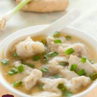 8. Wonton Soup · Seasend broth with filled wonton dumplings.
