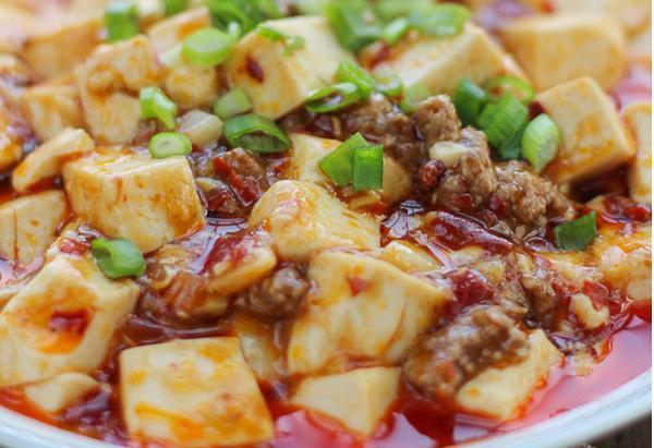 34. Braised Tofu with Chile Minced Pork · Lightly browned in fat and then cooked slowly in a closed pan with a small amount of liquid.