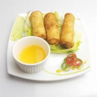 1. Vegetarian Spring Rolls · Carrot and cabbage in a crispy spring roll wrapper.