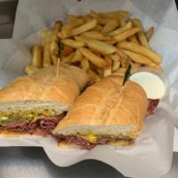 Pastrami Sandwich · 6 oz. of thinly sliced pastami, pickles and mustard on a French roll.