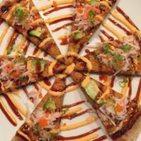 Spicy Tuna Pizza · Homemade pancake, spicy tuna, crab stick, spicy mayo and eel sauce.