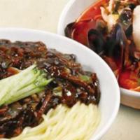 11. Jajangmyun · Noodles with vegetables and meat in black bean sauce.