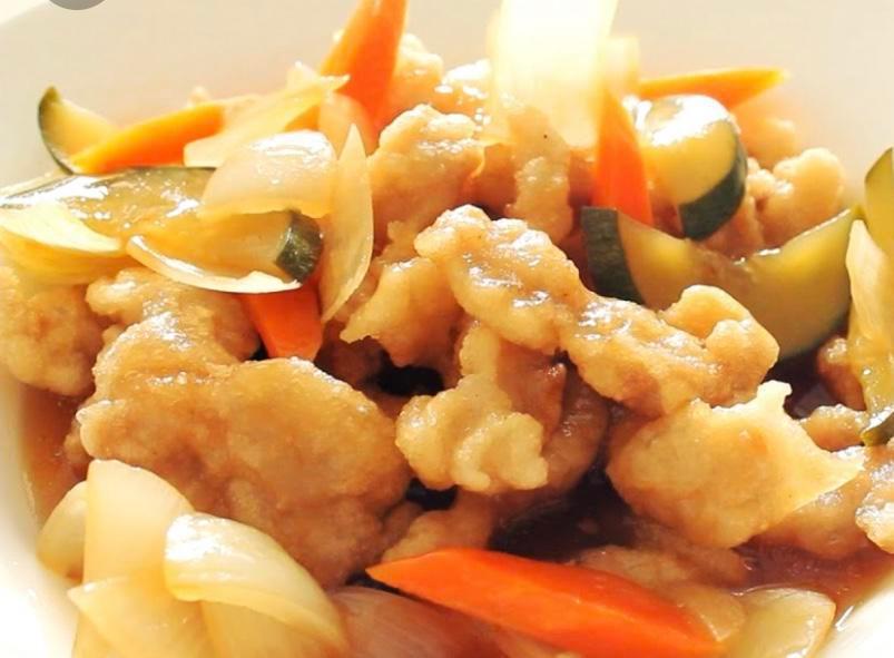 Tang Soo Yook · Deep Fried Pork drizzled with sweet & sour sauce with vegetables