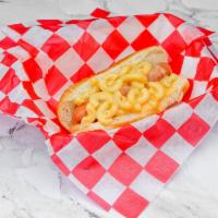 Mac and Cheese Dog · Topped with mac and cheese.
