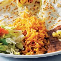 Quesadilla Dinner · 3 Cheese Quesadillas with a side of Rice and Beans