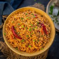 Indo-Chinese Schezwan Rice · Hot and spicy flavored fried rice.