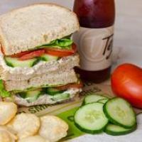 Albacore Tuna Salad Sandwich · Dolphin-safe, all-white albacore tuna blended with mayo and sweet relish, served with green ...