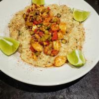 SEAFOOD RISOTTO  *gf · Fresh risotto topped with a mound of Shrimp, Lump Crab, Crawfish, Asparagus and Roasted Red ...