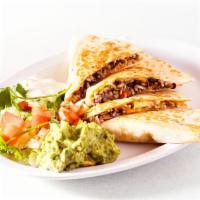 Quesadilla · Your choice of protein with cheese toasted in a flour tortilla served with lettuce, pico de ...