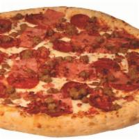 All Meat Round Pizza · Pepperoni, ham, Italian sausage, beef and bacon.