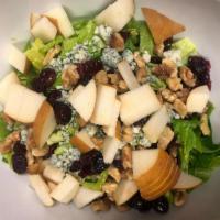 Tuscan Salad · Romaine lettuce, Gorgonzola, cranberries, sliced pears, walnuts.