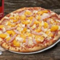 Paia Pie Pizza · Hawaiian pineapple, Canadian bacon, Mandarin oranges, tomato sauce, mozzarella and cheddar.