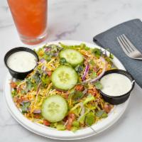 Headroom House Salad  · Lettuce, micro greens, tomatoes, onions, cucumbers, shredded carrots and cheese with choice ...