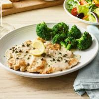Chicken Piccata · Thin, tender cutlets of chicken lightly dusted with flour, sautéed and topped with lemon but...