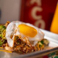 Veggie Quinoa Bowl · Quinoa with sautéed broccoli, mushrooms, and melted cheddar cheese. Topped with a sunny-side...