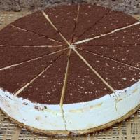 Tiramisu Round Cake · Zabaione cream divided by 3 layers of espresso soaked sponge cake and dusted with cocoa powd...
