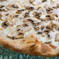 Chicken Mushroom Pizza · Chicken, mushroom, and onions olives.
