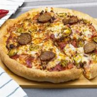 Midnight Express Pizza · Pizza sauce, spicy ground beef, freshly sliced salami and pepperoni, spicy Italian sausage, ...