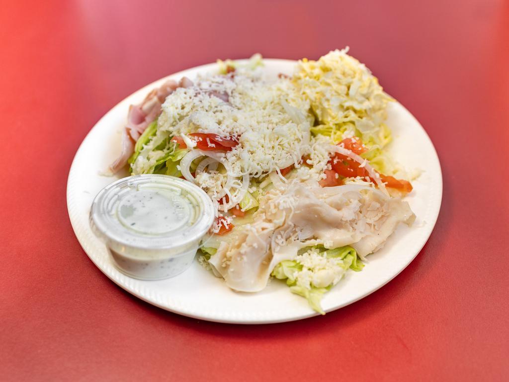 Chicken Ranch Bacon Salad · Lettuce, tomato, carrots, grilled chicken, bacon bites, cheddar cheese, and house-made ranch on the side.