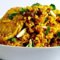 Chicken Biryani · Indian basmati rice cooked with aromatic spices.