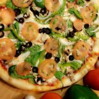 Veggie Lover Specialty Pie  · Spinach, onions, mushrooms, garlic, green peppers, black olives, tomatoes and extra mozzarel...