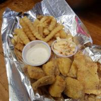 Fish Nuggets · 6oz of fries crisy tilapia served with fries slaw and tartar sauce