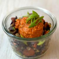 Roasted Vegetables · Seasonal roasted vegetables, topped with Romesco (v). Romesco contains almonds and gluten.