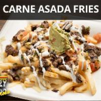California Carne Asada Fries · French fries, steak, shredded cheese, queso, pico de gallo, guacamole, sour cream, sriracha ...