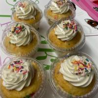 Birthday Cake Cupcake · Vanilla cupcake with frosting and sprinkles.