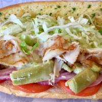 Manhattan Sandwich · Grilled turkey, artichoke hearts, lettuce, tomatoes, onions, provolone cheese, garlic spread...
