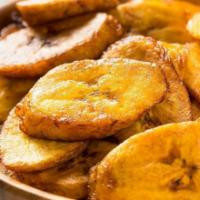 Maduro · Sweet plantain slices served with cream and shredded cheese