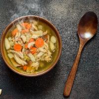 Chicken Soup  · Featuring a slow-simmer whole chicken broth, chicken, carrots, celery, and baked potato. 