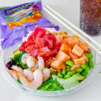 Regular Poke Combo · Regular bowl (3 proteins) with chips and a fountain drink