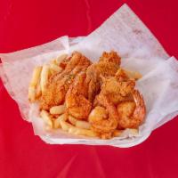 Chicken, Fish and Shrimp Combo · 3 wings, 2 filets and 4 shrimps. Your choice of wing flavor.