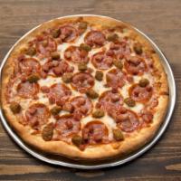 Meat Lover's Pizza · Marinara sauce, mozzarella cheese, pepperoni, sausage and Canadian bacon.