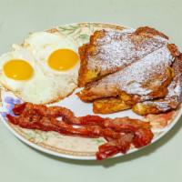 French Toast and Pancake 2-2-2 · 2 eggs, 2 french toast or 2 pancakes, 2 strips of bacon, or sausage.