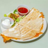 Quesadilla · Chicken or philly steak. Cooked tortilla that is filled with cheese and folded in half. 