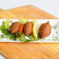 3 Piece Kebbeh Balls · Ground beef and cracked wheat stuffed with minced meat, onions and pine nuts.
