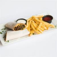 Kebob Sandwich · Marinated meat with lettuce, tomato, onion served with tahini sauce on pita bread.