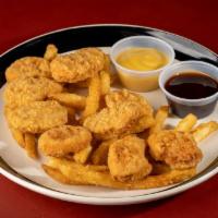 10 Piece Chicken Nuggets with Fries · Breaded or battered crispy chicken. Served with a dipping choice of honey mustard, BBQ sauce...