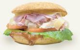 2-3. Grilled Chicken and Ham Sandwich · Grilled chicken, ham, tomato, lettuce, Swiss cheese, and honey mustard on focaccia bread. Se...