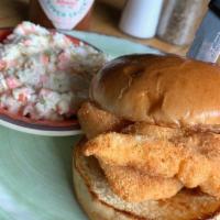 Fish fillet Sandwich · served with fries and coleslaw