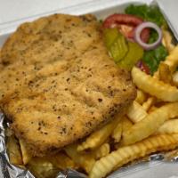 Hoosier Breaded Tenderloin · served with fries and cole slaw