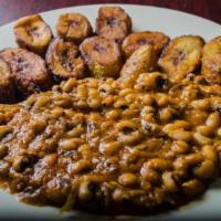 Yor Ke Gari · Red red. Stewed black eye peas in palm oil cooked vegetarian and served with ripe fried plan...
