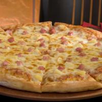 Hawaiian Pizza · Thick, red sauce, mozzarella, pineapple and ham.