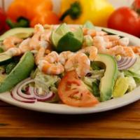 Shrimp Salad · Lettuce, tomato, red onion, cucumbers and avocado. Served with your choice of dressing Itali...