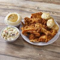 Family Chicken Menu 1 · 8 Pieces of chicken, 1 Large mashed potatoes and gravy, 1 Large coleslaw, 4 Biscuits